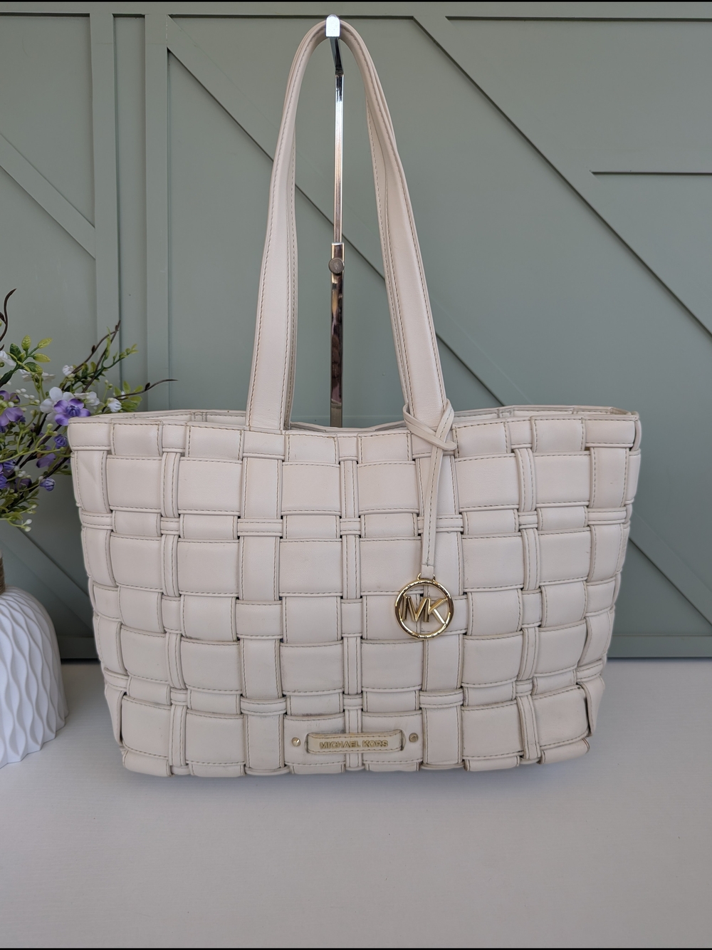 Michael Kors Cream Woven Leather Tote
